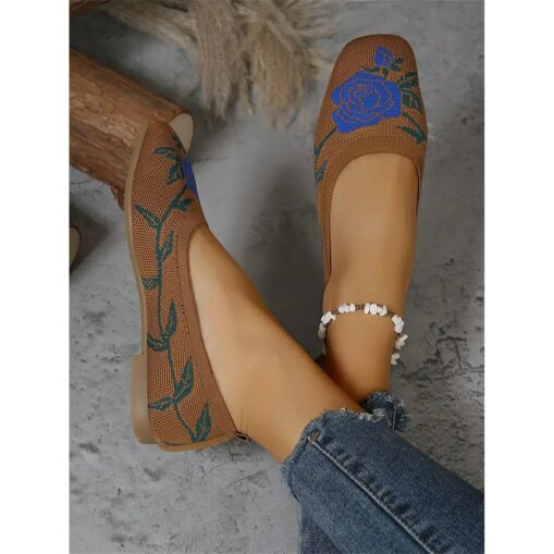 Women's Knit Ballet Flats with Red Rose Design | Comfortable and Stylish Holiday Shoes for Casual Wear 2025 - Image 3