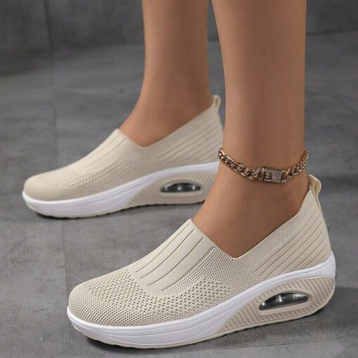 Women's Sneakers Slip-Ons Plus Size Flyknit Shoes Platform Sneakers Outdoor Daily Solid Color Flat Heel Round Toe Sporty Casual Walking Tissage Volant - Image 3