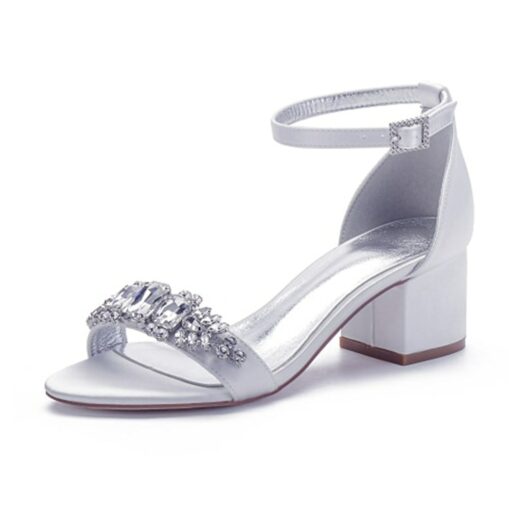 Women's White Blue Rhinestone Embellished Block Heel Wedding Sandals with Ankle Strap - Comfortable Low Heel Elegant Bridal and Evening Shoes 2025 - Image 7