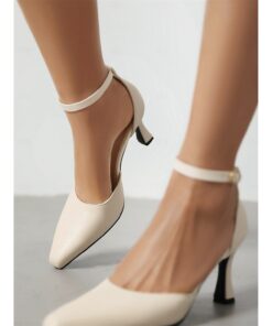 Women's Black Faux Leather Kitten Heel Pumps with Ankle Strap Perfect for Office Wear 2025