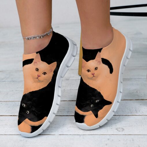 Women's Casual Slip-On Sneakers with Cute Cat Print – Lightweight and Breathable Mesh Shoes for Everyday Wear 2025 - Image 2