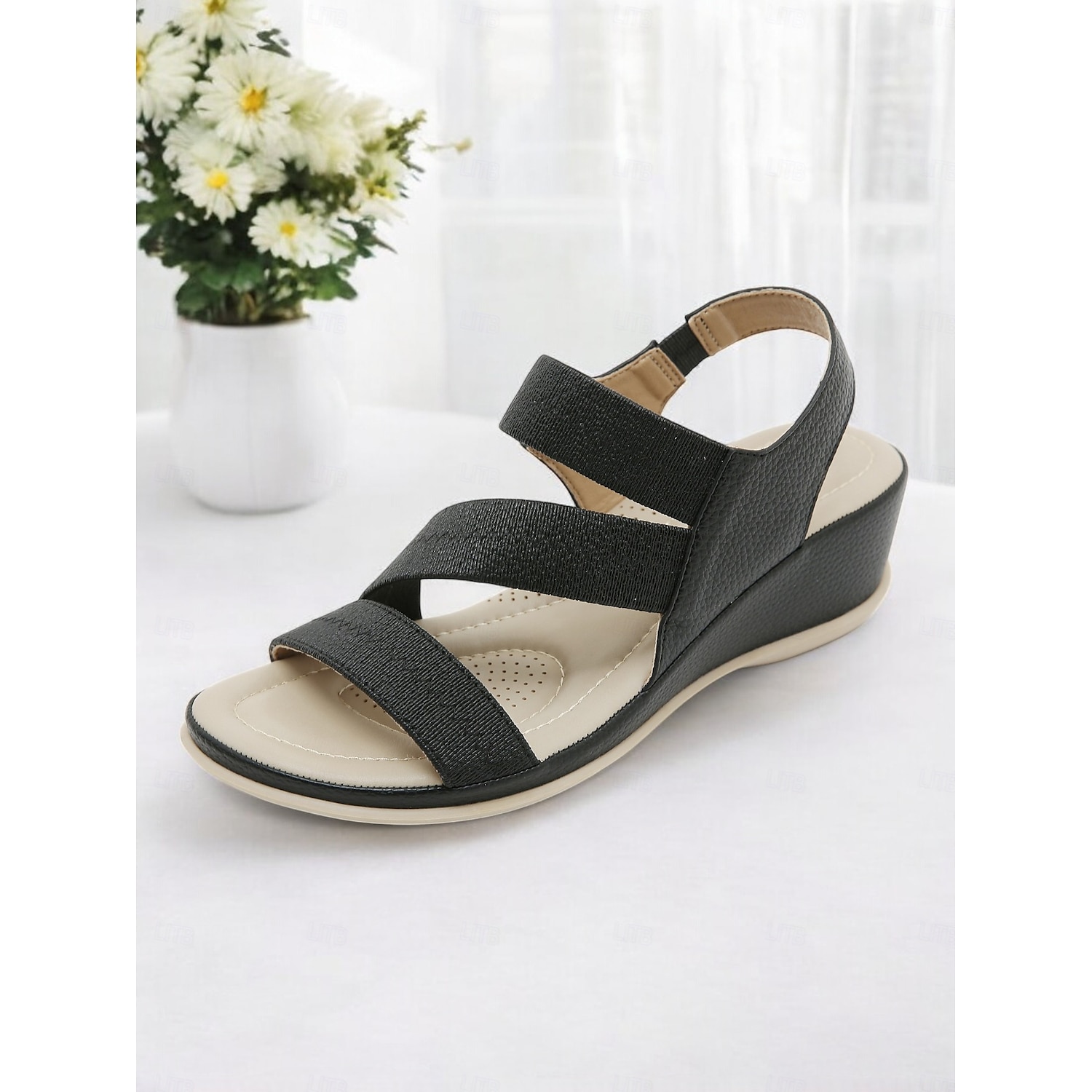 Women's Green Elastic Strap Wedge Sandals with Cushioned Sole - Comfortable Summer Shoes for Casual Wear and Travel 2025 - Image 3