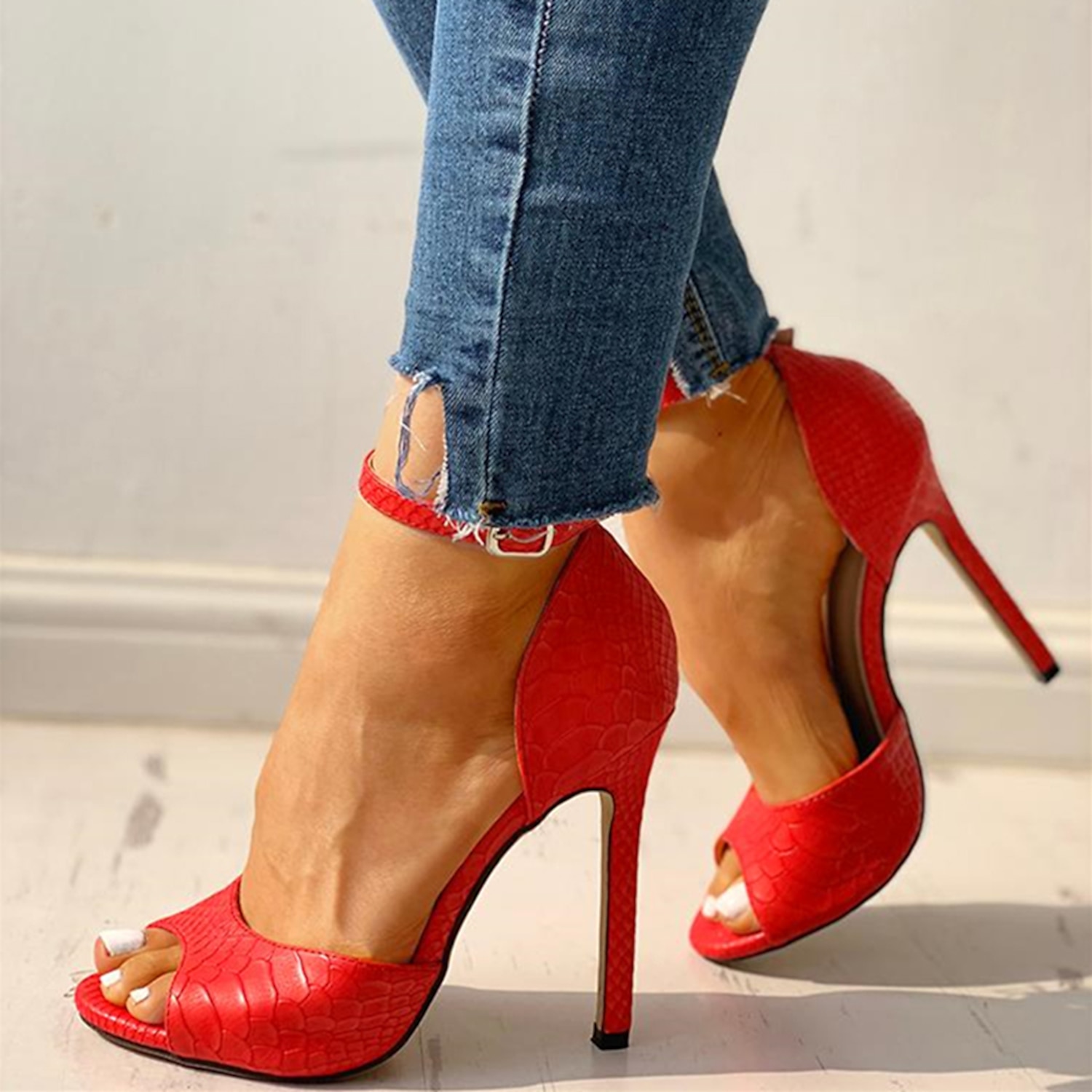 Women's Black Stiletto High Heel Sandals – Snake Print Open-Toe Design with Ankle Strap, Elegant Party Shoes for Evening and Formal Events 2025 - Image 3