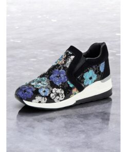 Women's Floral Sequin Slip-On Sneakers - Comfortable Glitter Casual Shoes with Wedge Sole, Perfect for Walking or Party Wear 2025