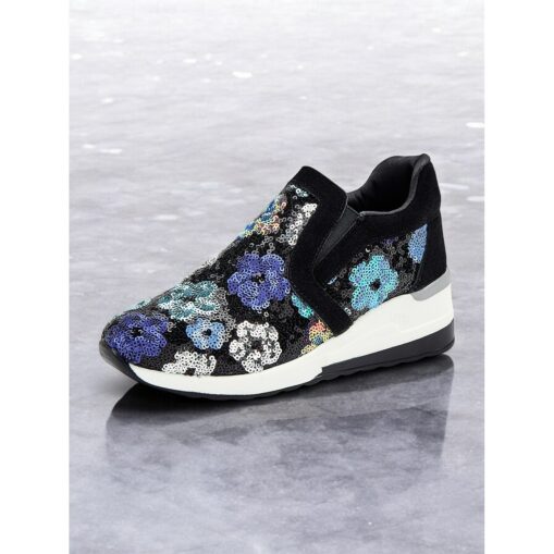 Women's Floral Sequin Slip-On Sneakers - Comfortable Glitter Casual Shoes with Wedge Sole, Perfect for Walking or Party Wear 2025