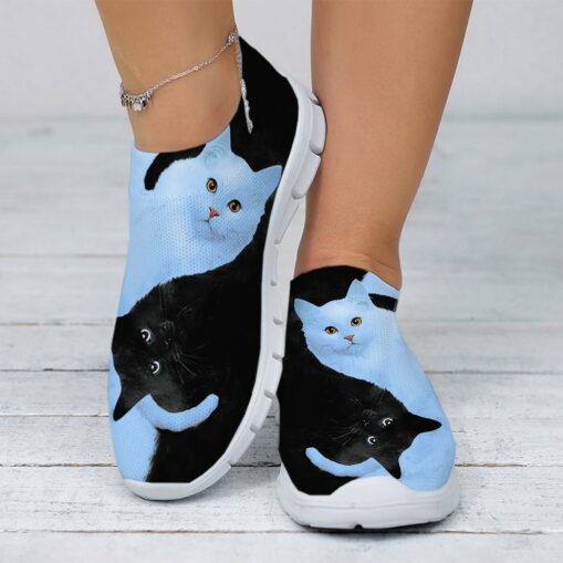 Women's Casual Slip-On Sneakers with Cute Cat Print – Lightweight and Breathable Mesh Shoes for Everyday Wear 2025 - Image 6