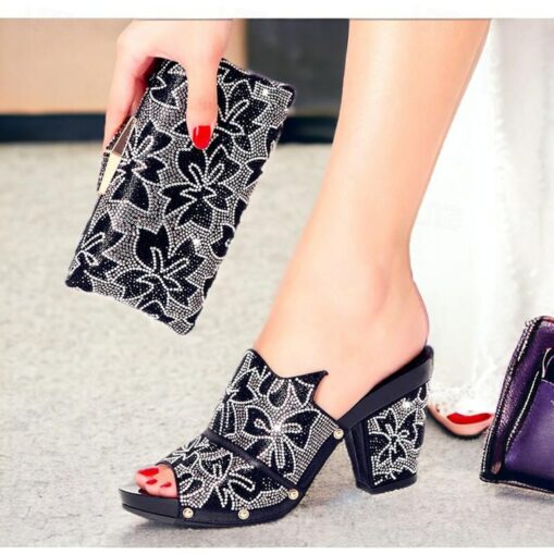 Women's Heels Wedding Shoes Party Bridal Shoes Shoes And Bags Matching Sets Rhinestone Crystal Platform Chunky Heel Peep Toe Elegant Microbial Leather - Image 3