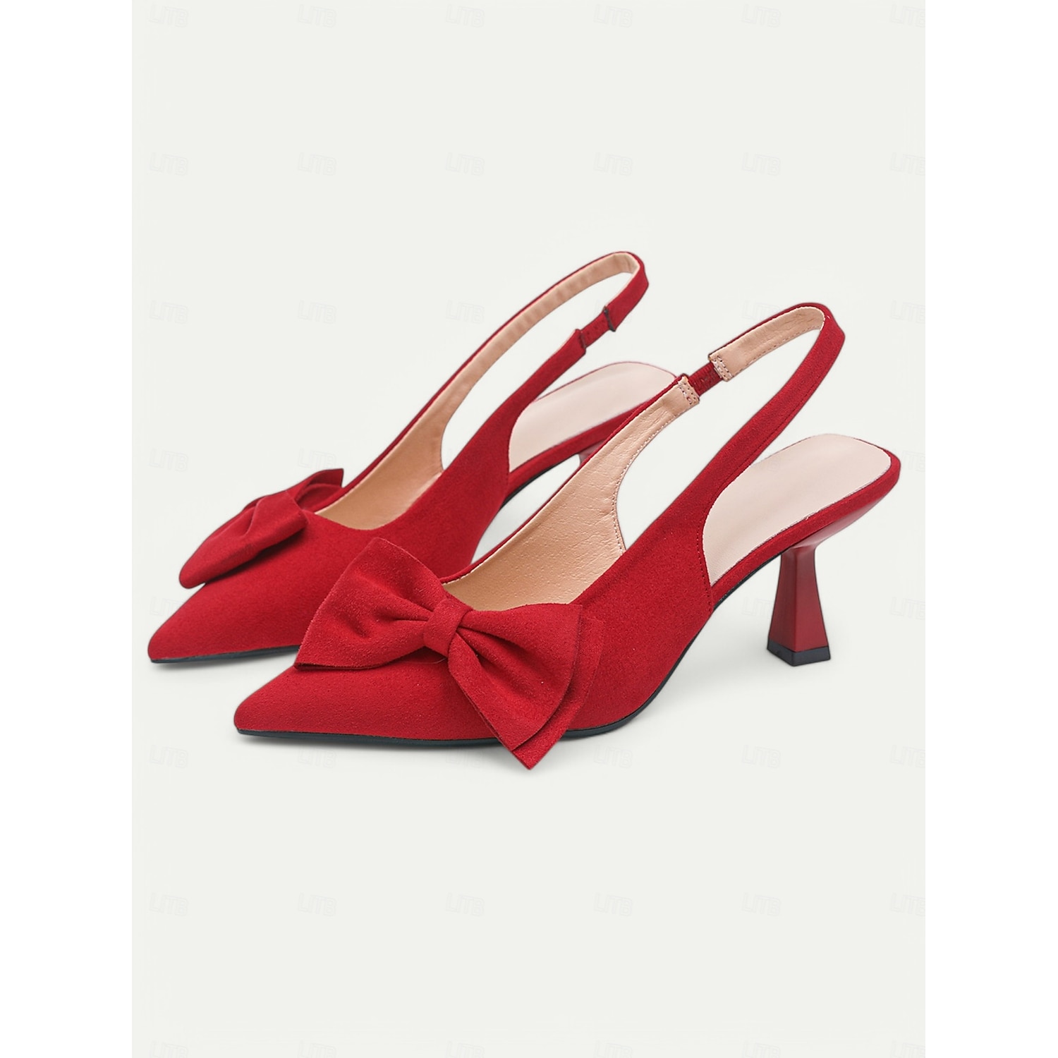 Women's Green Suede Slingback Heels – Pointed Toe Kitten Heels with Bow Detail, Elegant Pumps for Parties & Office Wear 2025 - Image 2