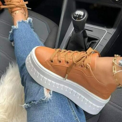 Women's White Platform Lace-Up Sneakers with Chunky Sole - Trendy Casual Shoes for Streetwear and Everyday Style 2025 - Image 6