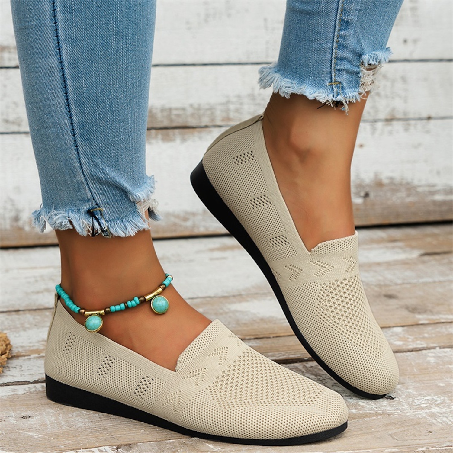 Women's Flats Slip-Ons Comfort Shoes Daily Solid Color Winter Flat Heel Round Toe Fashion Casual Comfort Walking Tissage Volant Loafer Dark Grey Black - Image 6