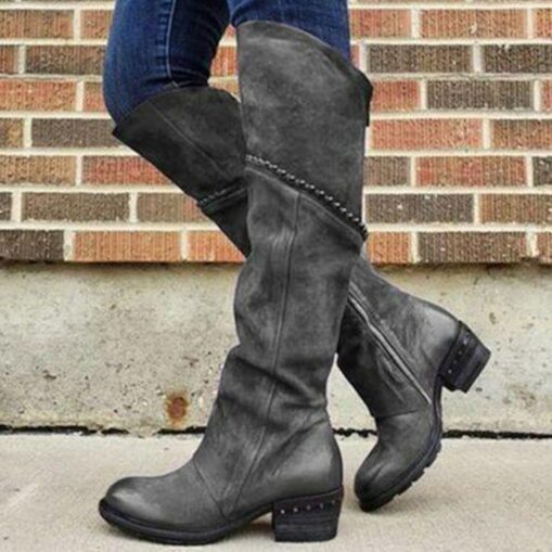 Women's Purple Suede Knee-High Boots with Side Zipper and Studded Detailing - Stylish Casual Footwear for Fall and Winter 2025 - Image 4