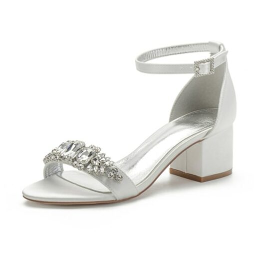 Women's White Blue Rhinestone Embellished Block Heel Wedding Sandals with Ankle Strap - Comfortable Low Heel Elegant Bridal and Evening Shoes 2025 - Image 12