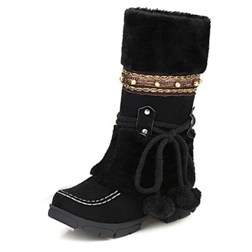 Women's Winter Faux Fur Boots - Warm Snow Boots with Pom Pom and Embellished Design for Casual and Outdoor Wear 2025 - Image 3
