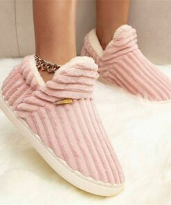 Women's Pink Plush Indoor Slippers with Fleece Lining – Cozy Non-Slip Winter House Shoes for Home Comfort 2025