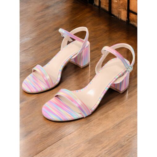 Women's Rainbow Striped High Heel Sandals with Adjustable Ankle Strap – Vibrant Fashion Shoes for Parties, Casual Outings and Summer Events 2025 - Image 3