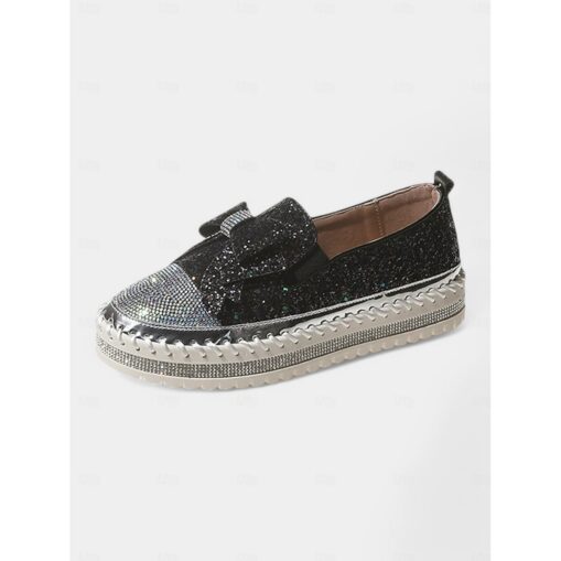 Sparkling Rhinestone Loafers for Women – Glittery Slip-On Flats with Bow Design for Weddings, Parties, and Special Occasions 2025 - Image 3