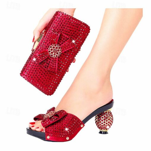 Women's Gold Rhinestone-Embellished Heels with Matching Clutch Bag – Elegant Open-Toe Sandals for Weddings & Special Occasions 2025 - Image 8