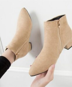 Women's Boots Plus Size Outdoor Daily Solid Color Booties Ankle Boots Winter Block Heel Chunky Heel Elegant Plush Casual Faux Suede PU Zipper Black Re
