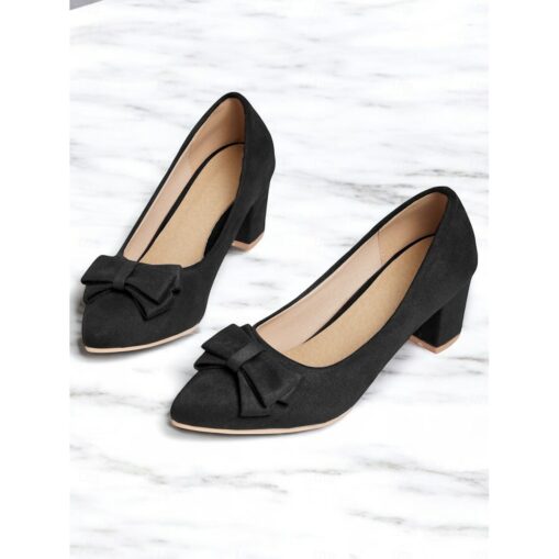 Purple Suede Bow-Tie Low Heel Pumps - Elegant and Comfortable Women's Block Heel Shoes for Everyday Wear 2025 - Image 3