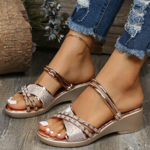 Women's Sandals Wedge Sandals Plus Size Outdoor Beach Summer Wedge Heel Elegant Casual Faux Leather Loafer Silver Black Gold 2025
