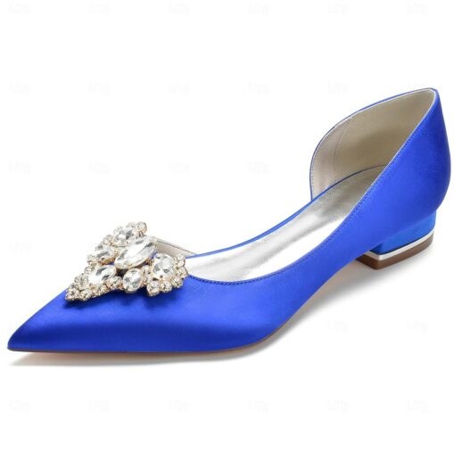 Women's Wedding Shoes Dress Shoes Wedding Party Daily Wedding Flats Bridal Shoes Bridesmaid Shoes Rhinestone Flat Heel Pointed Toe Elegant Fashion Sat