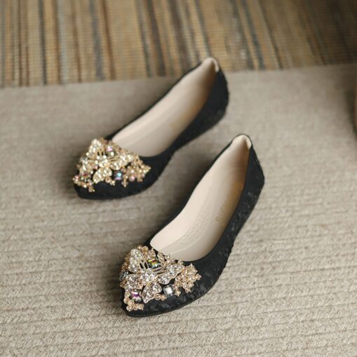 Women's Foldable Crystal Floral Embellished Wedding Flats - Comfortable Lightweight Travel Ballet Shoes 2025 - Image 6
