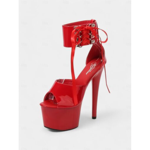 Black Patent Leather Platform Sandals with Lace-Up Ankle Straps – Sexy Women's High Heel Shoes for Club and Dance 2025 - Image 4