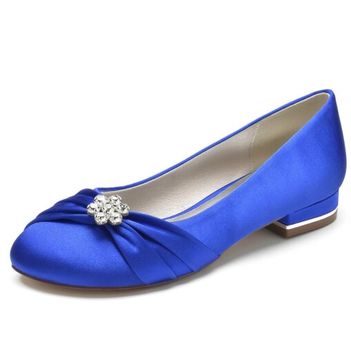 White Satin Wedding Flats for Women with Flower Embellishment and Low Heel, Comfortable Bridal Shoes 2025 - Image 2
