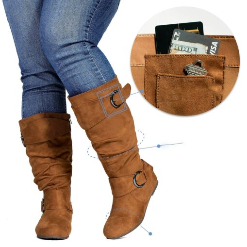 Women's Wide Calf Boots with Hidden Pocket – Comfortable Wide Width Slouchy Design with Buckle Accents 2025 - Image 4