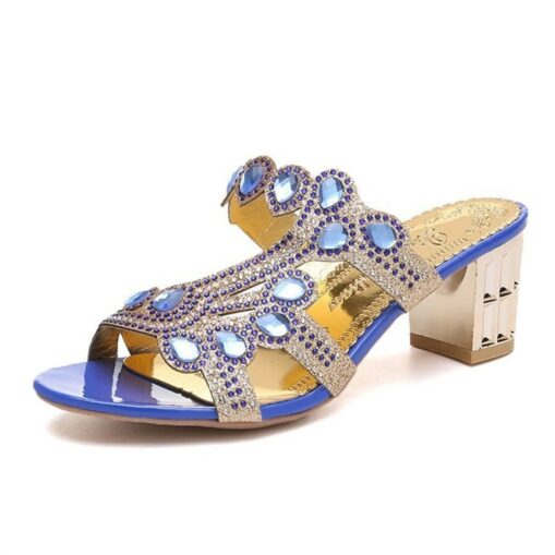 Women's Mules Bling Bling Shoes Block Heel Sandals Plus Size Outdoor Beach Summer Rhinestone High Heel Chunky Heel Elegant Sexy Casual Satin Loafer Bl - Image 4