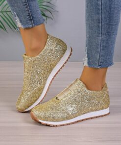 Women's Sneakers Bling Bling Shoes Plus Size Platform Sneakers Outdoor Daily Summer Sparkling Glitter Flat Heel Round Toe Fashion Sporty Casual Walkin