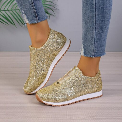 Women's Sneakers Bling Bling Shoes Plus Size Platform Sneakers Outdoor Daily Summer Sparkling Glitter Flat Heel Round Toe Fashion Sporty Casual Walkin