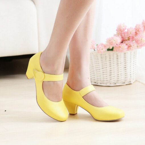 Women's Heels Brogue Dress Shoes Mary Jane Wedding Party Office Summer Winter Block Heel Round Toe Elegant Vintage Cute Faux Leather Magic Tape Black - Image 2