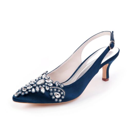 Women's Champagne Satin Slingback Heels with Rhinestone Embellishments - Elegant Bridal Shoes for Weddings and Formal Events 2025 - Image 3