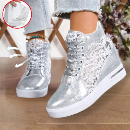 Women's Breathable Wedge Sneakers with Lace Panel – Comfortable Lace-Up High-Top Shoes for Casual Outings and Summer Wear 2025 - Image 2