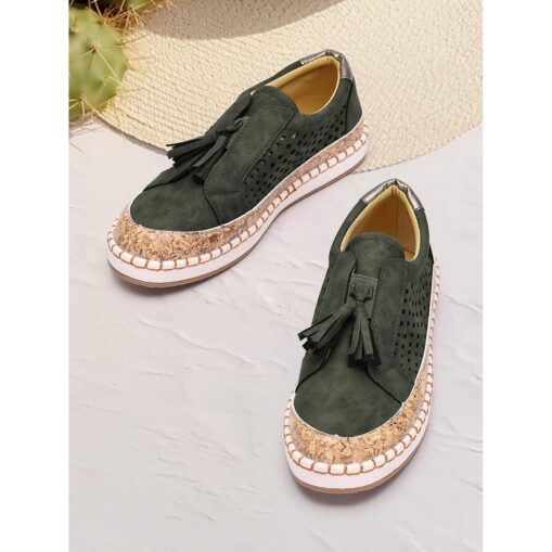 Women's Sneakers Slip-Ons Plus Size Platform Sneakers Slip-on Sneakers Outdoor Daily Solid Color Tassel Flat Heel Round Toe Elegant Fashion Comfort Su - Image 4
