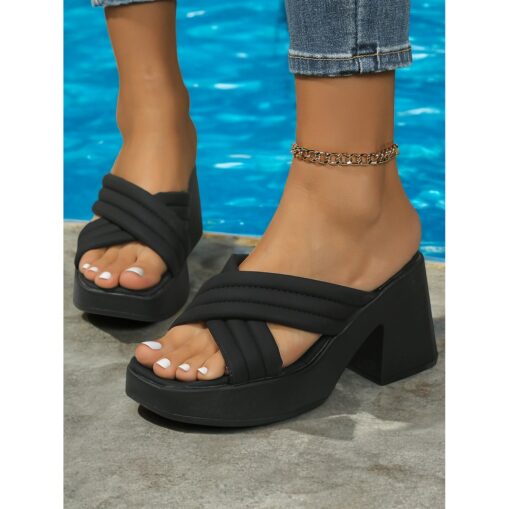 Women's White Platform Slide Sandals with Cross-Strap Design and Block Heel – Trendy and Comfortable for Summer or Casual Outings 2025 - Image 5