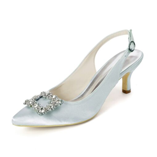 Women's Navy Blue Satin Slingback Kitten Heel with Rhinestone Buckle - Elegant Bridal or Evening Shoes for Weddings and Special Occasions 2025 - Image 5