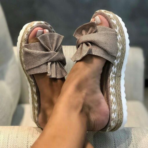 Women's White Bow Espadrille Platform Sandals – Casual Summer Slide-On Wedges with Braided Jute Sole 2025 - Image 3