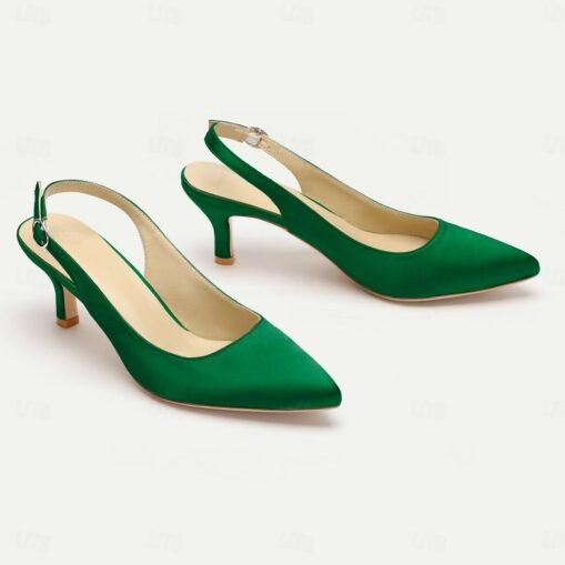 Women's Heels Wedding Shoes Party Office Bridal Shoes Kitten Heel Low Heel Pointed Toe Elegant Satin Loafer Black White Ivory 2025 - Image 5