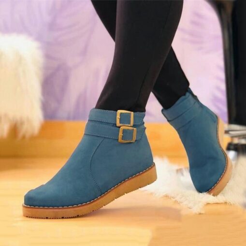 Women's Boots Suede Shoes Plus Size Outdoor Office Daily Booties Ankle Boots Winter Buckle Flat Heel Round Toe Casual Walking Faux Suede Zipper Light - Image 3
