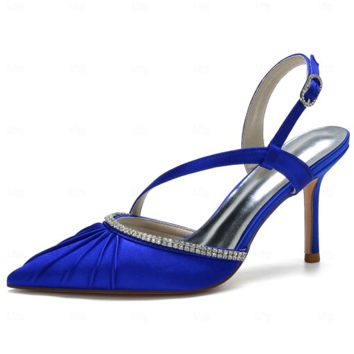 Women's Satin Slingback Pointed Toe Wedding Kitten Heel with Rhinestone Embellishments – Elegant Bridal 2025 - Image 2