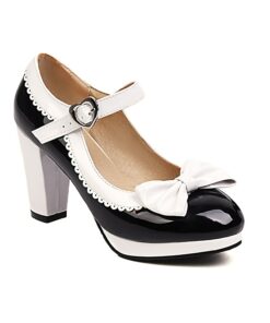 Women's Vintage Lolita Mary Jane Heels with Bow and Heart Buckle – Retro Platform Pumps for Cosplay and Parties 2025