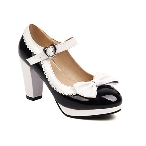 Women's Vintage Lolita Mary Jane Heels with Bow and Heart Buckle – Retro Platform Pumps for Cosplay and Parties 2025