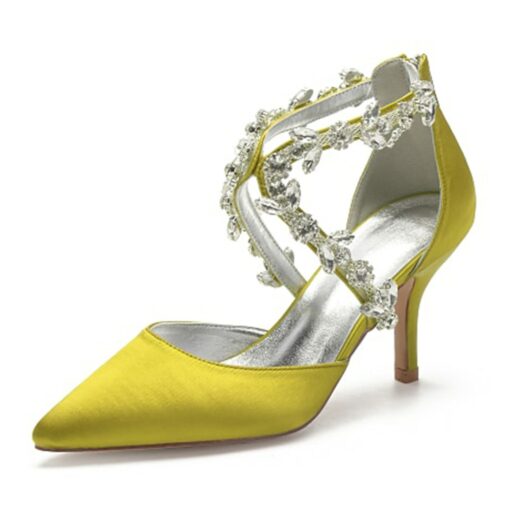 Women's Wedding Shoes Pumps Bling Bling Dress Shoes Sparkling Shoes Bridal Shoes Crystal High Heel Pointed Toe Elegant Luxurious Satin Zipper Silver B - Image 5
