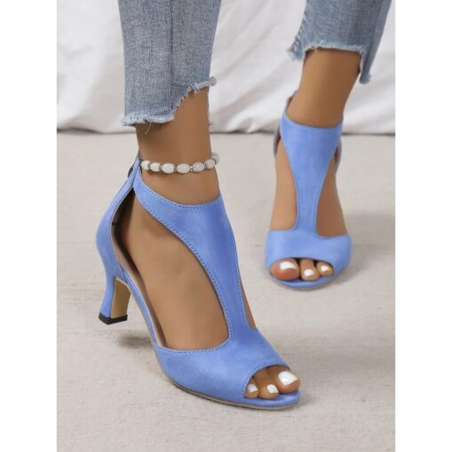 Women's Black Cut-Out Peep-Toe High Heels – Elegant Zipper Closure Sandals for Parties and Evening Wear 2025 - Image 5