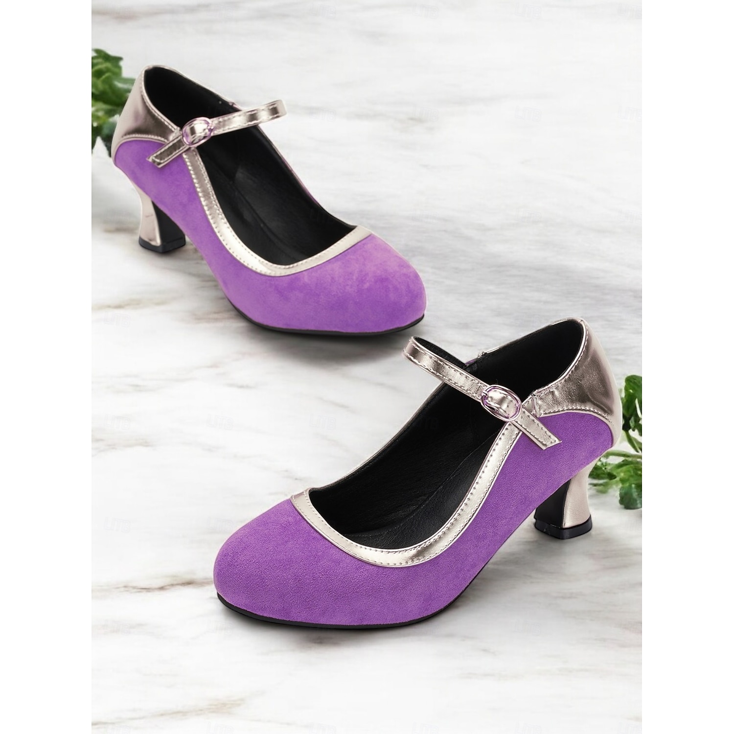 Women's Vintage Suede Mary Jane Heels – Elegant Mid Heel Pumps with Metallic Accents & Strap for Formal Events & Parties 2025 - Image 4