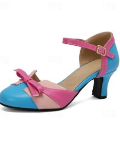 Women's Sandals Mary Jane Outdoor Daily Bowknot Cuban Heel Closed Toe Elegant Cute PU Ankle Strap Almond Light Green Blue Pink 2025