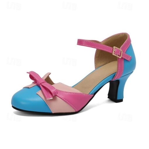 Women's Sandals Mary Jane Outdoor Daily Bowknot Cuban Heel Closed Toe Elegant Cute PU Ankle Strap Almond Light Green Blue Pink 2025