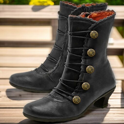 Women's Brown Vintage Victorian Lace-Up Ankle Boots with Button Details and Mid Heel for Cosplay, Historical Reenactments, and Everyday Wear 2025 - Image 2